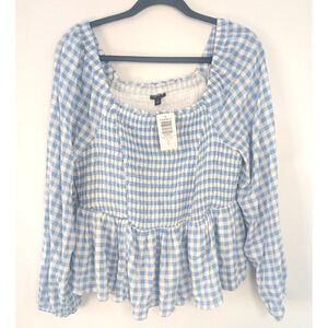 Torrid Womens NWT Babydoll Checkered Smocked Top Sz 0 Cottagecore Boho Milkmaid
